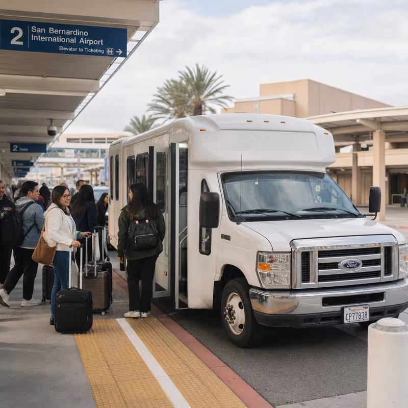 Black Mercedes Sprinter van staged for an San Bernadino Airport Transportation group