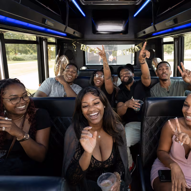 Black Mercedes Sprinter van staged for an San Bernadino Birthday Transportation group