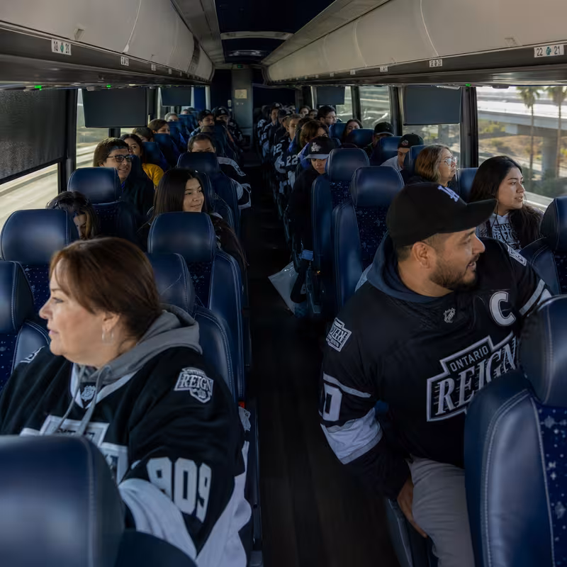 Passenger seating aboard a San Bernadino party bus rental