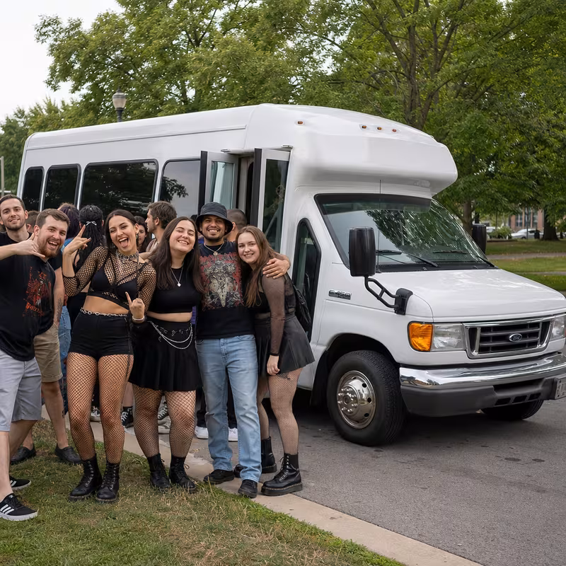 Black Mercedes Sprinter van staged for an San Bernadino Concert Transportation group