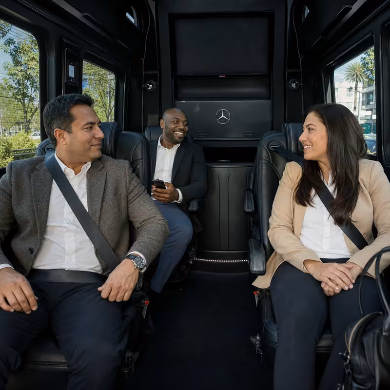 Passengers loading luggage while boarding an San Bernadino group shuttle