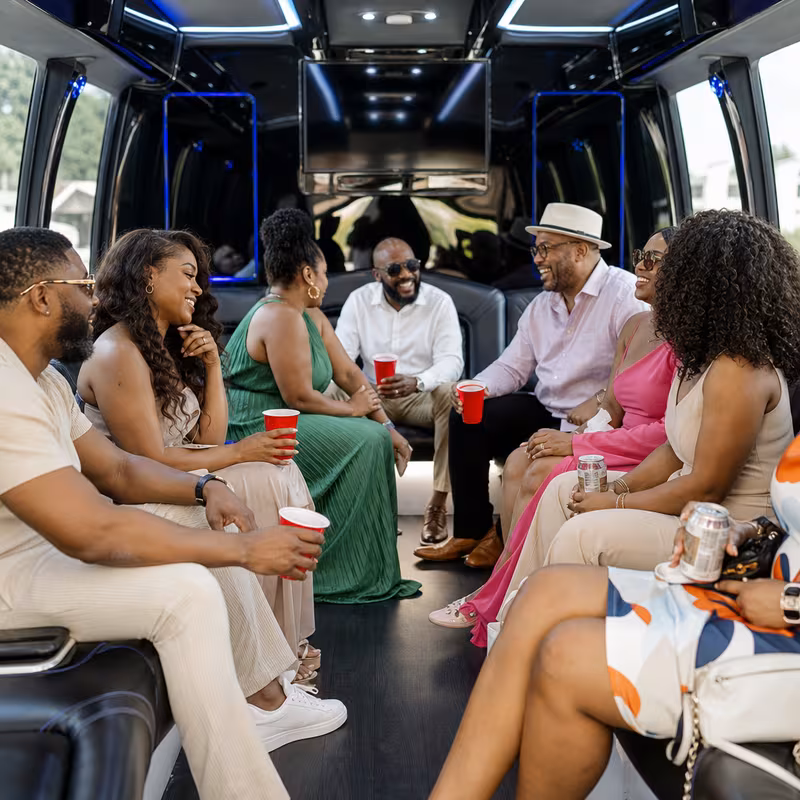 Black Mercedes Sprinter van staged for an San Bernadino Private Event Transportation group