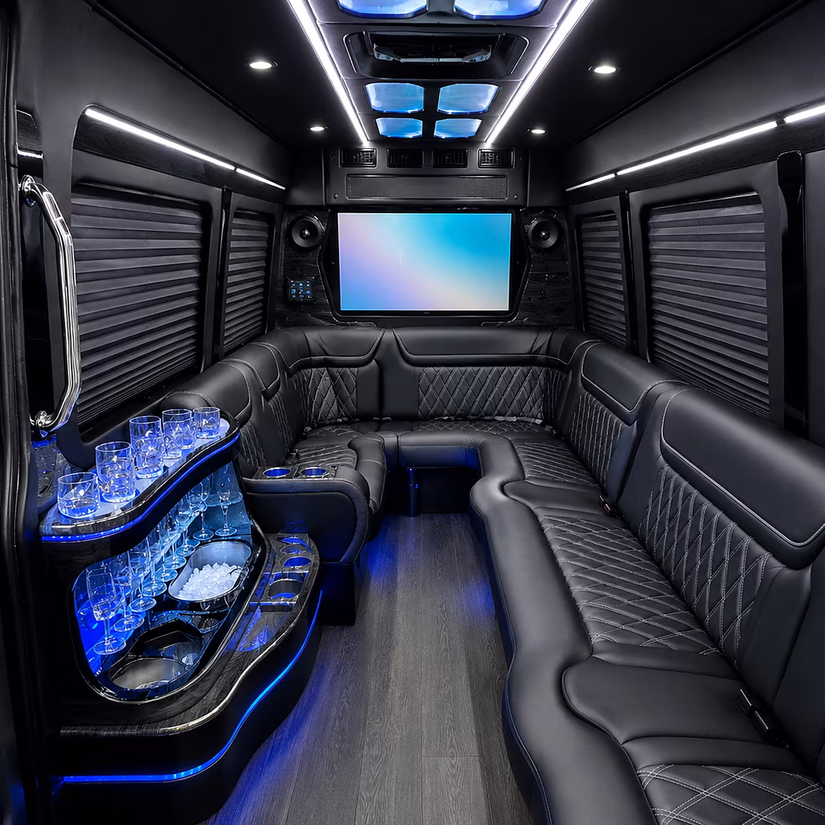 San Bernardino Bachelor & Bachelorette Transportation party bus interior