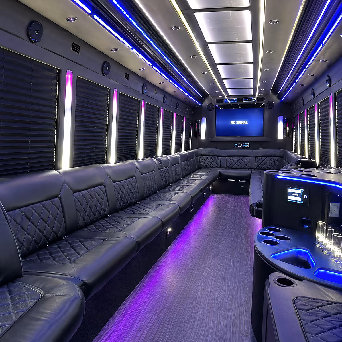 San Bernardino Birthday, Sweet 16, & Quinceañera Transportation party bus interior