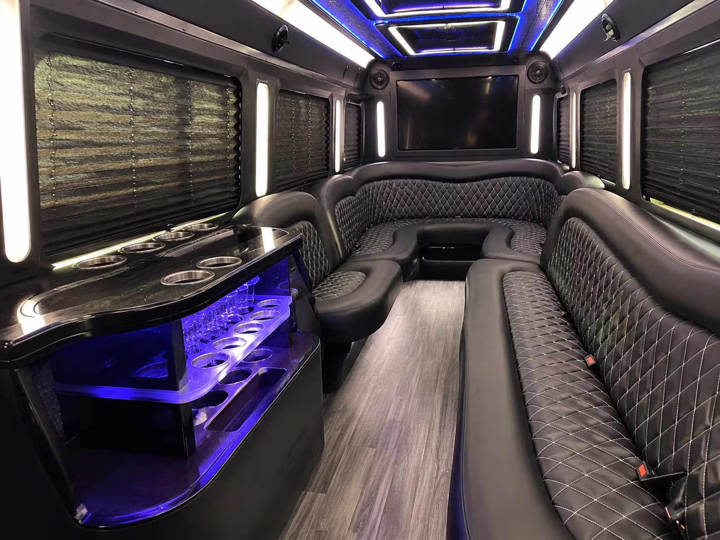 San Bernardino Birthday, Sweet 16, & Quinceañera Transportation party bus exterior
