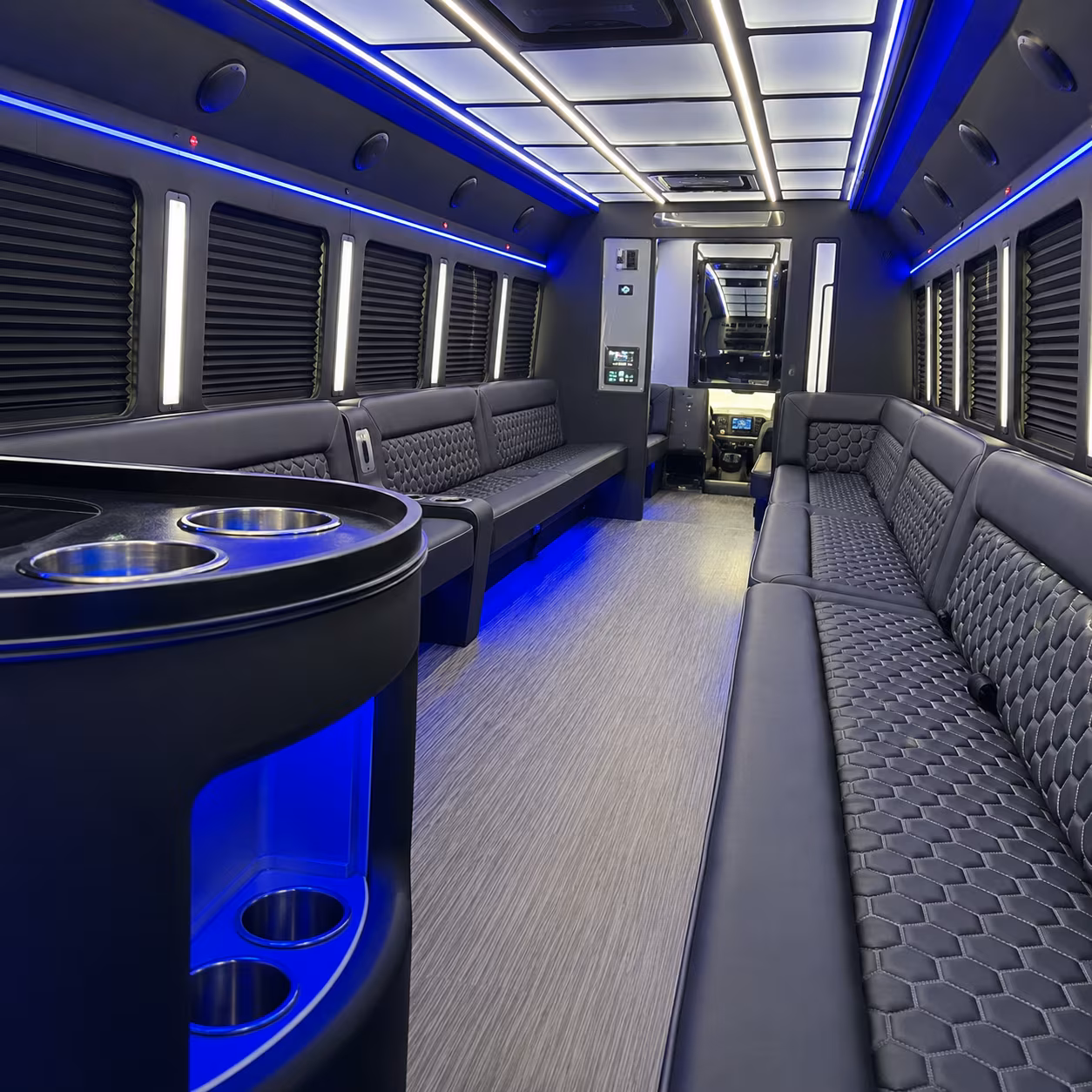 San Bernardino Birthday, Sweet 16, & Quinceañera Transportation party bus exterior