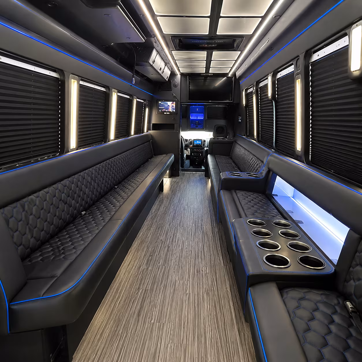 San Bernardino Sporting Event Transportation party bus interior