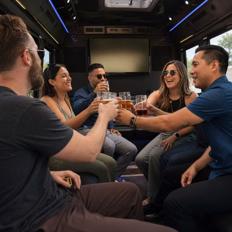Black Mercedes Sprinter van staged for an San Bernadino Winery & Brewery Tour Transportation group